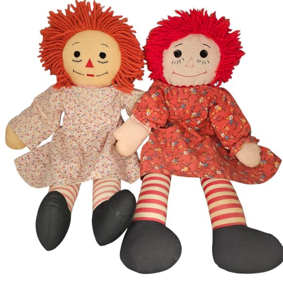 VTG 60s 70s Raggedy Ann‎ Dolls Handmade 18" 20" Embroidered Face Floral Dress - Picture 1 of 14